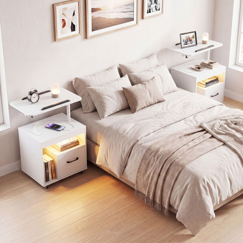 LED Nightstand with Power Outlets and Flip-Top Storage for Bedroom image number 4