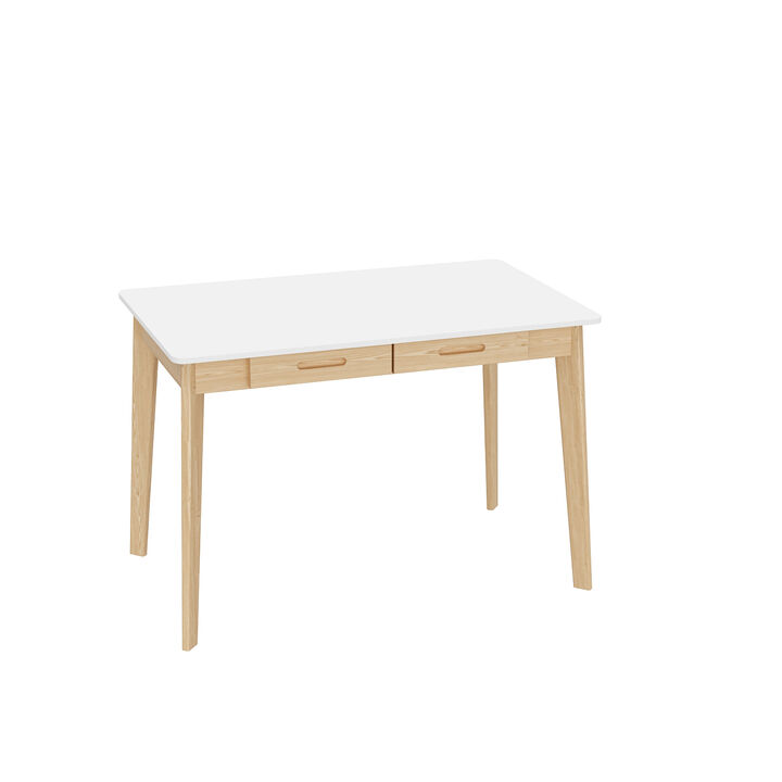 1-Piece White Wooden Makeup Vanity, Vanity Table, Dressing Desk with 2 Drawers, 39.4 in. W x 21.7 in. D x 29.5 in. H