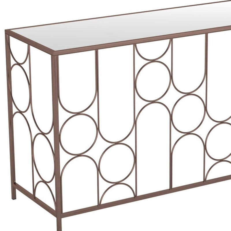 HomeRoots 50" Clear and Bronze Mirrored Glass and Steel Frame Console Table image number 5