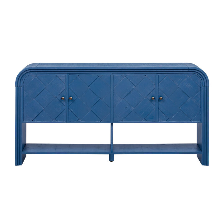 Merax U_Style Versatile console table with Woven Wood Slats and Solid Wood Veneer