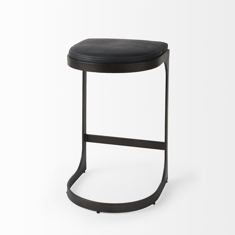 HomeRoots 29" Black Faux Leather And Genuine Leather And Metal Backless Counter Height Bar Chair image number 3