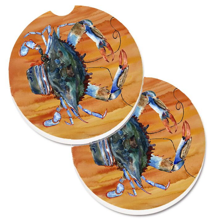 Caroline's Treasures Crab Set of 2 Cup Holder Car Coasters 8144CARC, 2.56, Multicolor