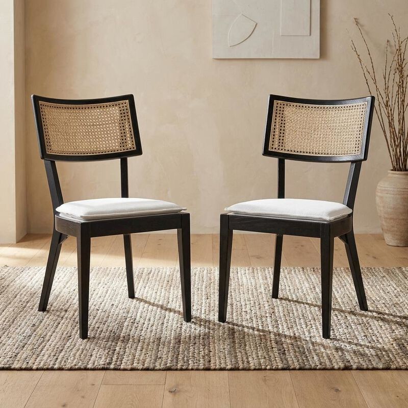 Fabric-Upholstered Wood Dining Chairs, Black White, Set of 2 image number 5
