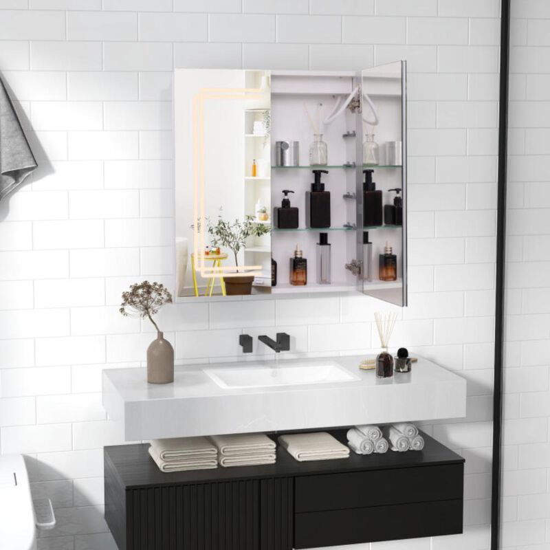 Hivvago 2 Doors Bathroom Mirror Medicine Wall Cabinet with Lights