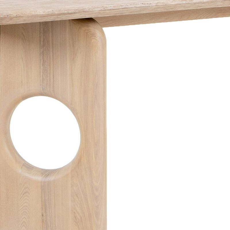 Aky 55 Inch Console Table, Faux Marble Top, Open Panel Frame, Natural Brown image number 4