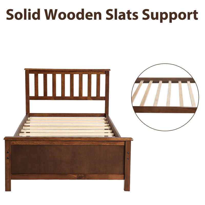 Whisen Twin Size Wood Platform Bed with Headboard, Footboard and Wood Slat Support - Walnut
