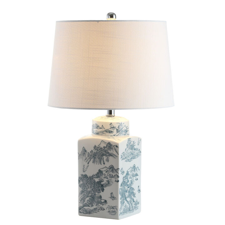HomeRoots 25" Blue And White Table Lamp With Drum Shade
