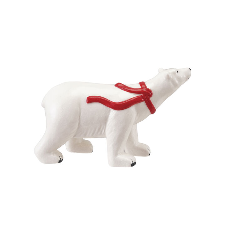 Stoneware Polar Bear Figurine with Red Scarf