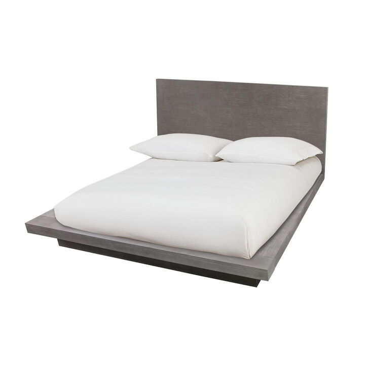 Nels King Size Platform Bed, Light Gray Acacia Wood, Platform Plinth Base  - Benzara
