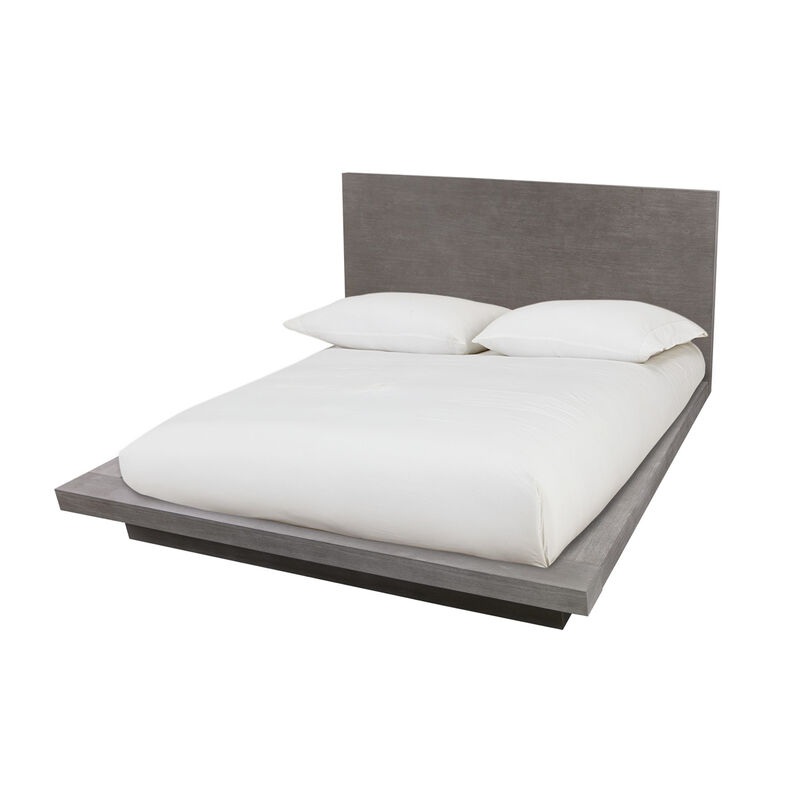 Nels King Size Platform Bed, Light Gray Acacia Wood, Platform Plinth Base  - Benzara