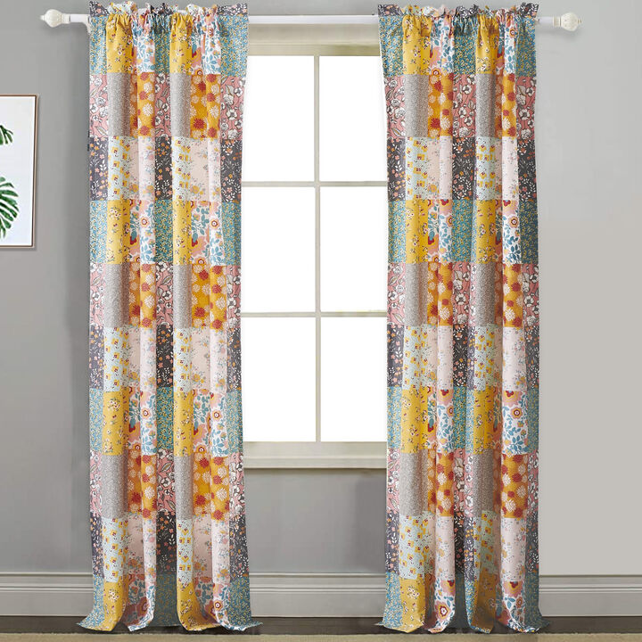 Turin 84 Inch Window Curtains, Brushed Microfiber, Multicolor Patchwork - Benzara
