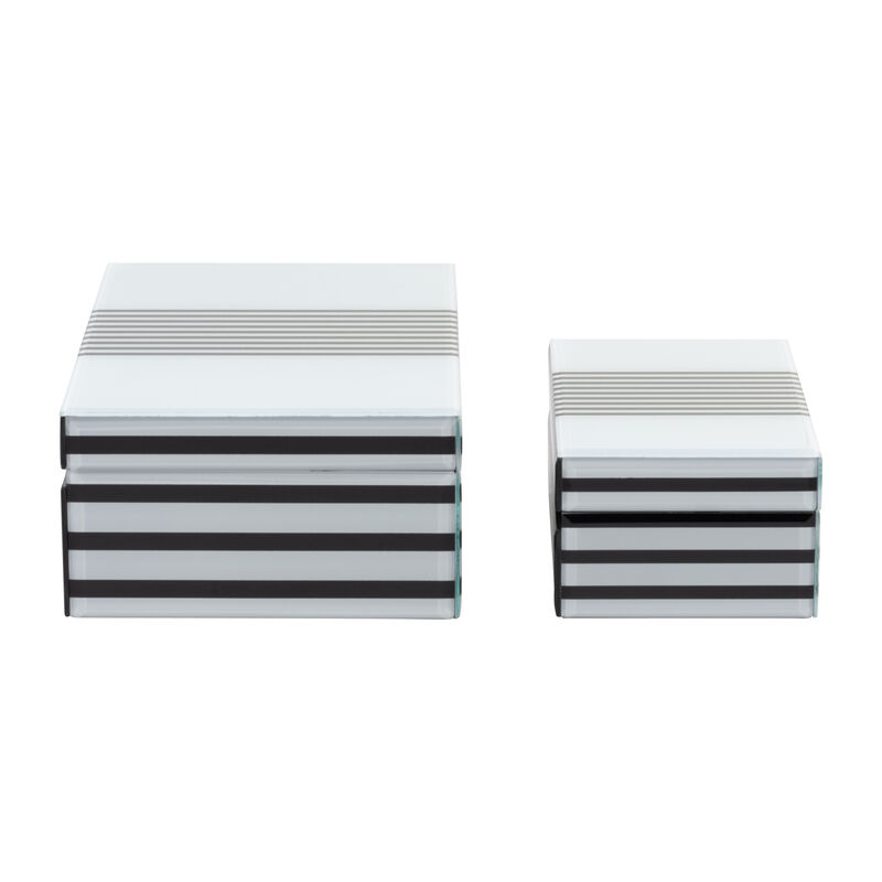 Wood, S/2 8/11" Striped Boxes, Black/white image number 4