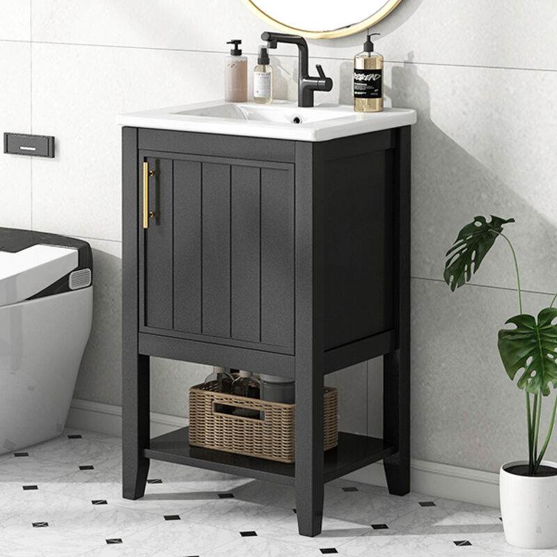 ELEMENT ACE Freestanding Bathroom Vanity with Integrated Sink, Soft Closing Door Cabinet, Open Shelf and Storage Rack for Bathroom Essentials Storage Organization image number 3