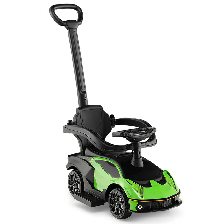 3 in 1 Push Ride On Toy Car with Handle and Guardrail for Toddlers