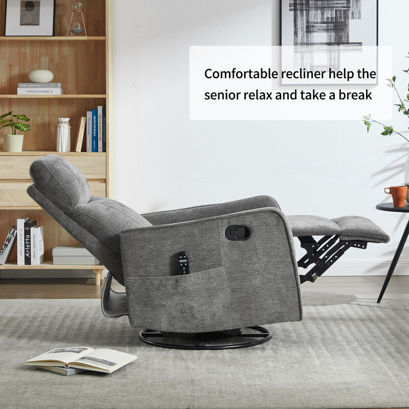 Heat Massage Manual Recliner Chair with Rocker and Swivel in Fabric for Living Room image number 8