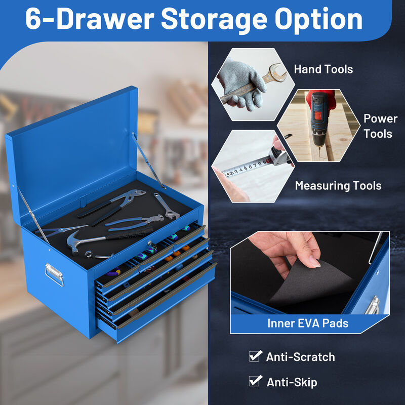 Tool Chest Storage Cabinet with Lockable Drawers and Lift-Top Lid for Garage or Warehouse