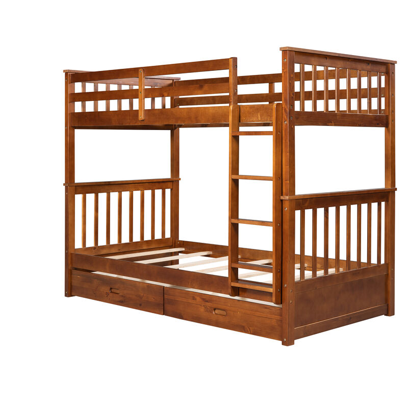 Whisen 80"x42.9" Twin-Over-Twin Bunk Bed, Solid Wood with 2 Drawers for Kids Bedroom image number 4