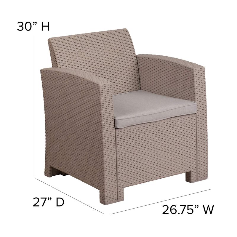 Flash Furniture Seneca Light Gray Faux Rattan Chair with All-Weather Light Grey Cushion