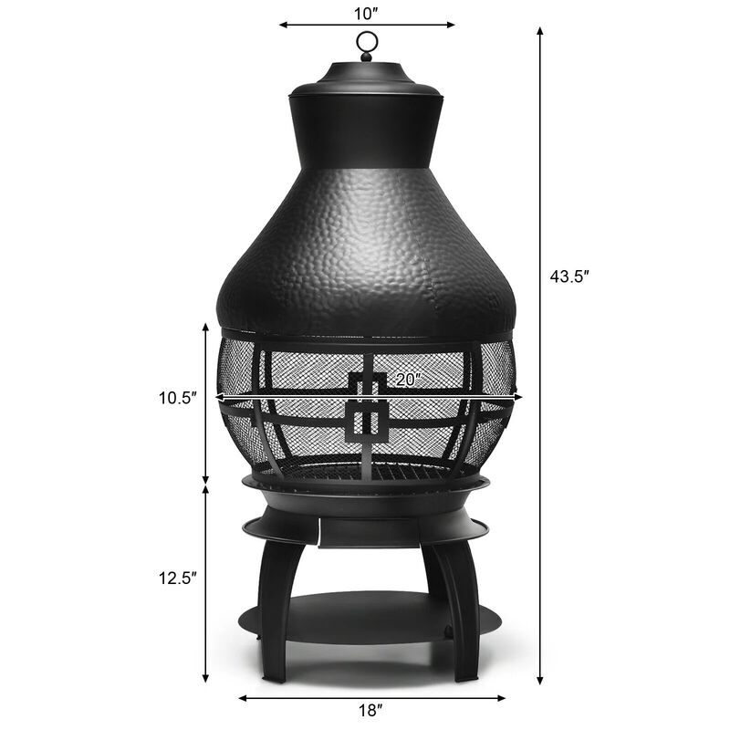 Mondawe 20" Black Cast Iron Chimenea Fireplace, Wood Burning, w/ Mesh Cover