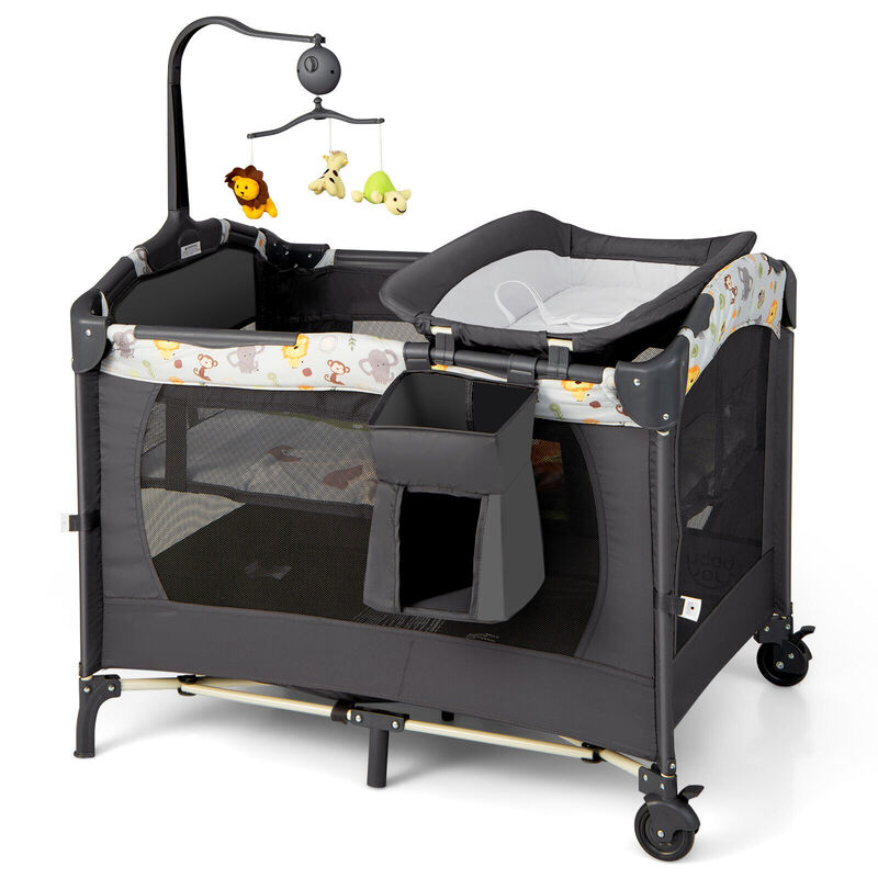 3-in-1 Convertible Portable Baby Playard with Music Box and Wheel and Brakes