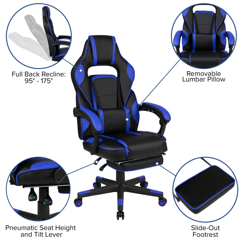 X40 Gaming Chair Racing Ergonomic Computer Chair with Fully Reclining Back/Arms, Slide-Out Footrest, Massaging Lumbar - / image number 3