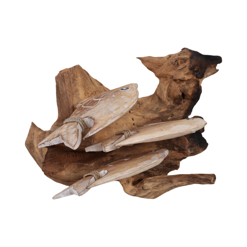 14" Wood Swimming Fish On Branch, Wht/nat image number 5