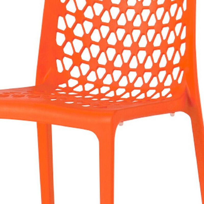 HomeRoots Set of Two Orange Heavy Duty Plastic Outdoor Stacking Dining Chairs image number 2