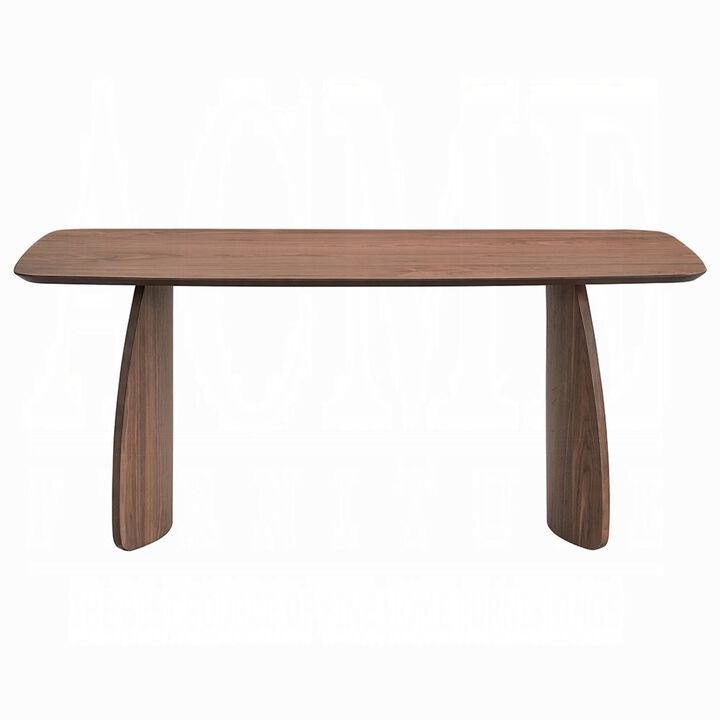 Hamza Rectangular Dining Table, Curved Wood Base, Walnut Brown 71 Inch