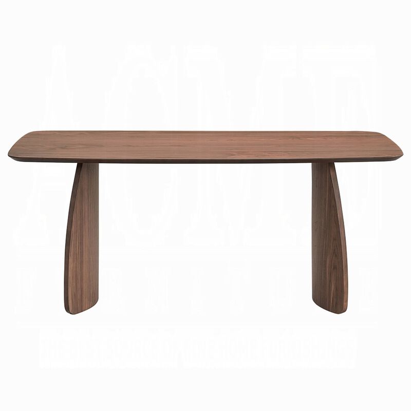 Hamza Rectangular Dining Table, Curved Wood Base, Walnut Brown 71 Inch