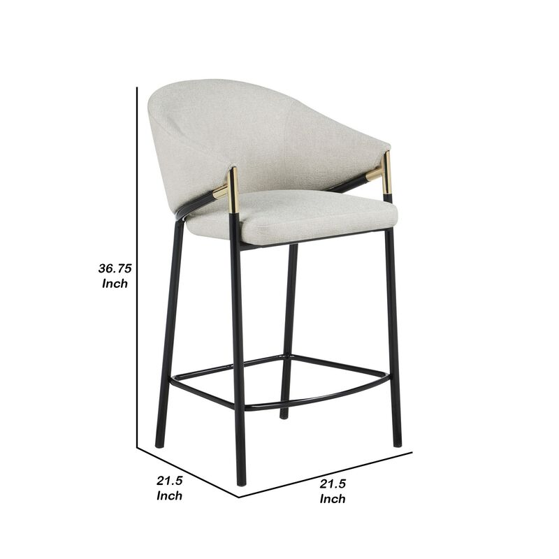 Fil 27 Inch Counter Height Stools, Set of 2, Padded Curved Back, Beige Linen - Benzara