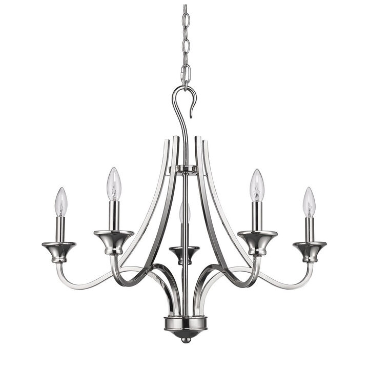 HomeRoots Nickel Candle Style Five Light Metal Dimmable Chandelier