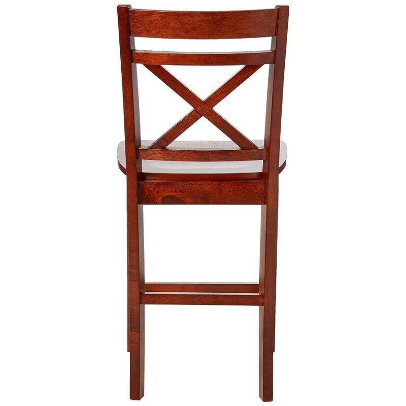Wooden Counter Height Chair with Cross Back, Set of 2, Cherry Brown