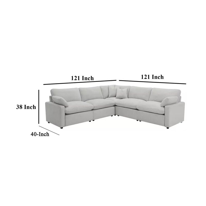 Biny 5pc L Shape Modular Sectional Sofa, Light Gray, Power Reclining - Benzara