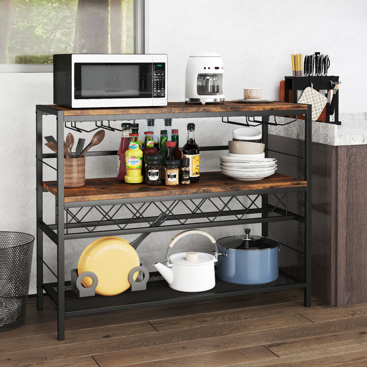 4-Tier Bar Table with Wine Rack and 4 Rows of Glass Holders