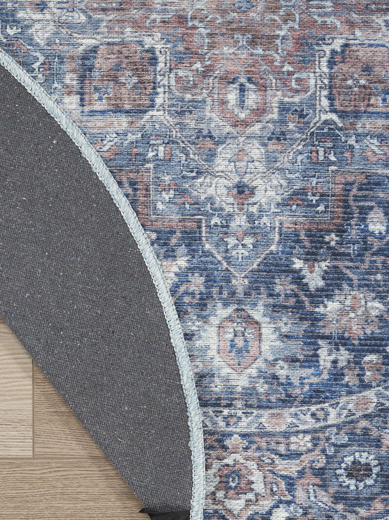 Machine Washable Series 1 SR101 Ivory/Navy 4' x Round Rug