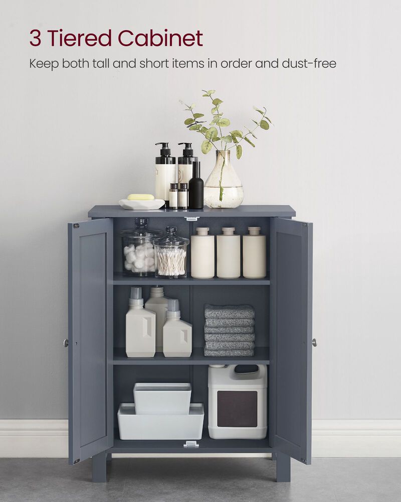 Bathroom Floor Storage Cabinet with Double Door Adjustable Shelf