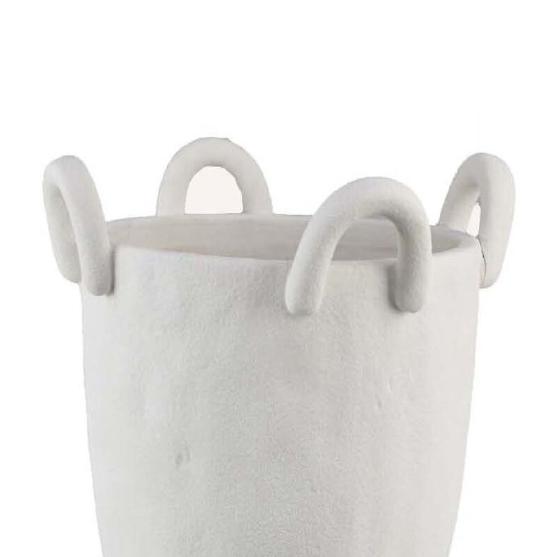 Fiji Accent Planter w Loop Handles, Pedestal White Ceramic 16 Inch