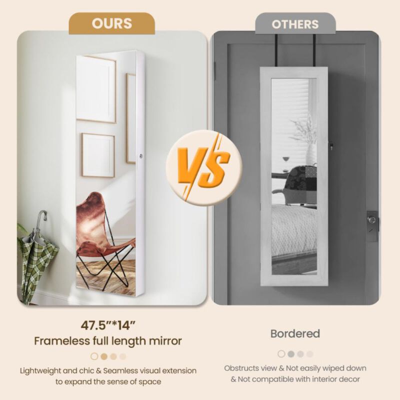 Hivvago Wall and Door Mounted Mirrored Jewelry Cabinet with Lights