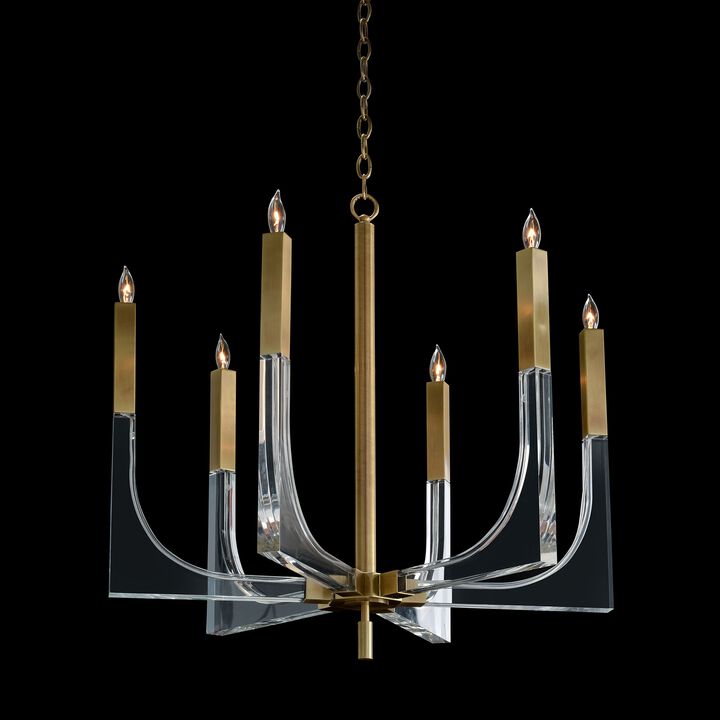 Acrylic And Brass Six-Light Chandelier