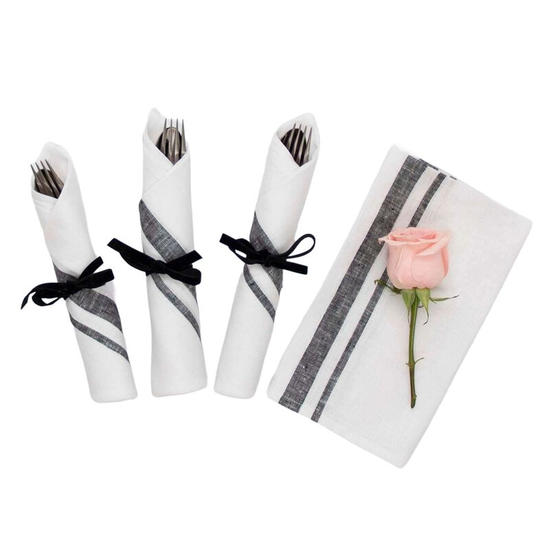 Christmas Linen Dinner Napkins 20 x 20 in Set of 4 - French Stripe, Solino Home