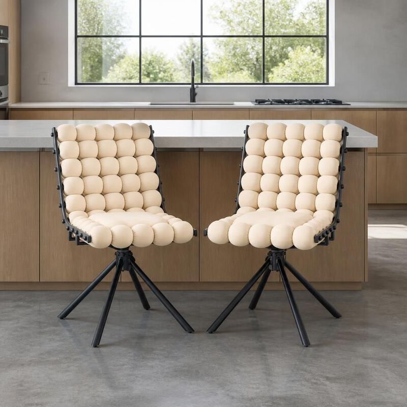 GOODSILO Set of Two Modern Tufted Puffy Bubble Velvet Dining Accent Swivel Chairs with Metal Legs for Dining Room and Kitchen image number 2