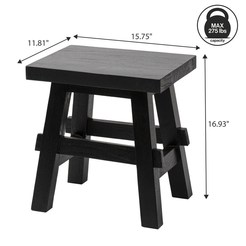 Revine Rustic Farmhouse Solid Mindi Wood Handcrafted Accent Stool image number 3