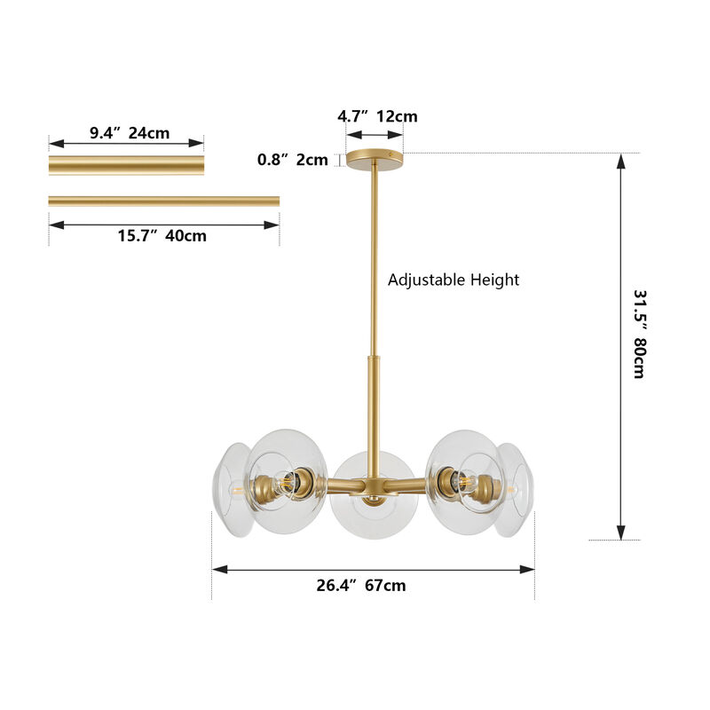 ELEMENT ACE Modern Gold Sputnik Chandelier with Clear Glass Shades Mid-Century Hanging Pendant Light Fixture image number 2