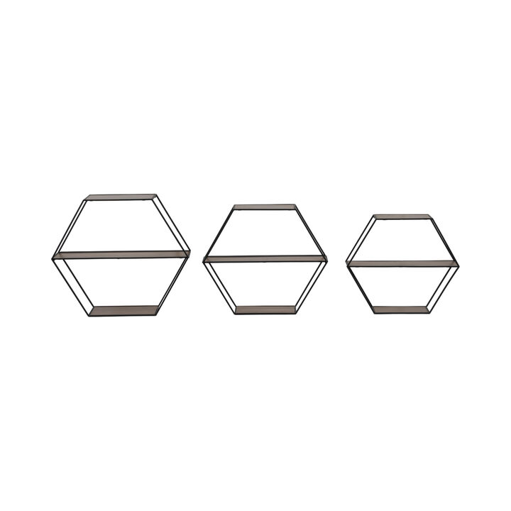 Metal/Wd Hex Wall Shelf S/3