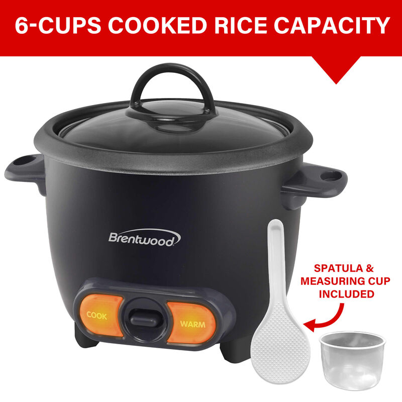 Brentwood 3 Cup Uncooked/6 Cup Cooked Non Stick Rice Cooker in Black image number 4