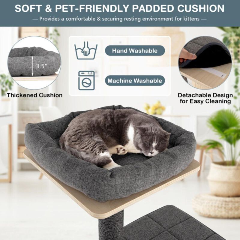 Hivvago 5-Tier Modern Wood Cat Tower with Washable Cushions