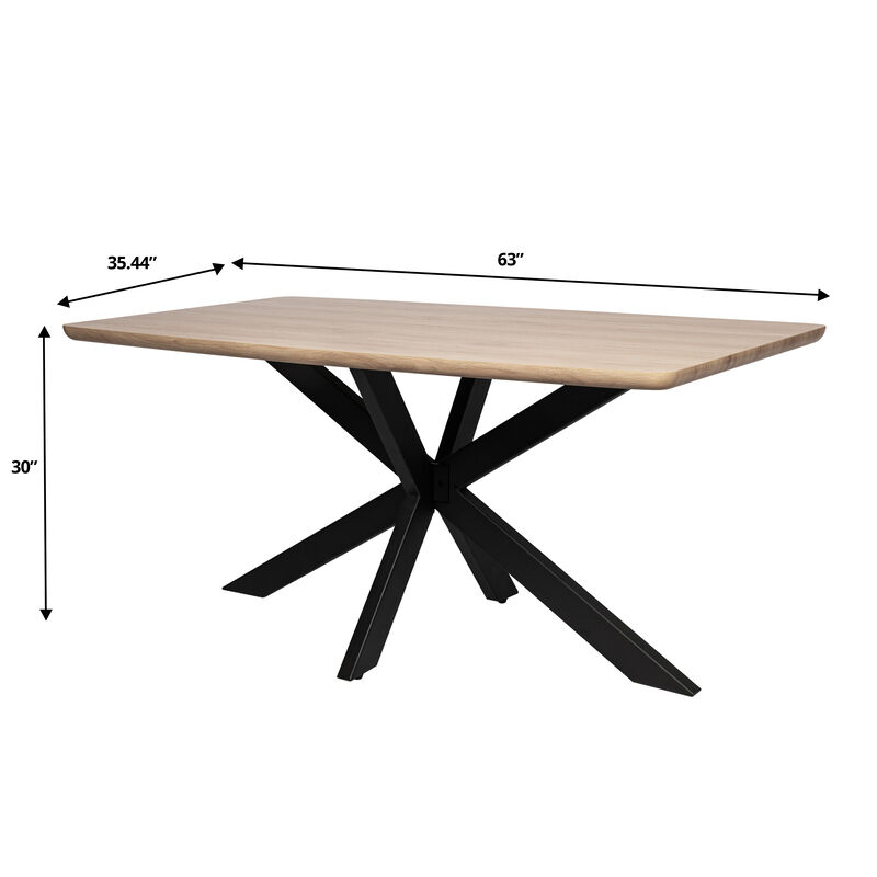 LeisureMod Ravenna 63" Rectangular Wood Dining Table With Modern Metal Base image number 9