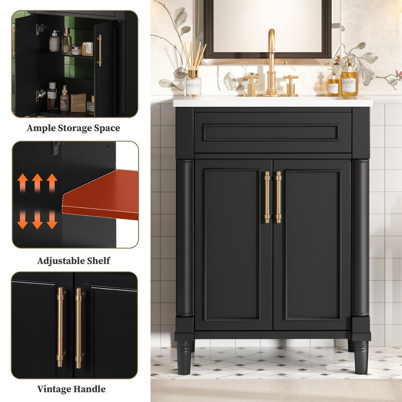 Merax Compact Bathroom Cabinet with Integrated Sink, Spacious Storage, Adjustable Shelf image number 2