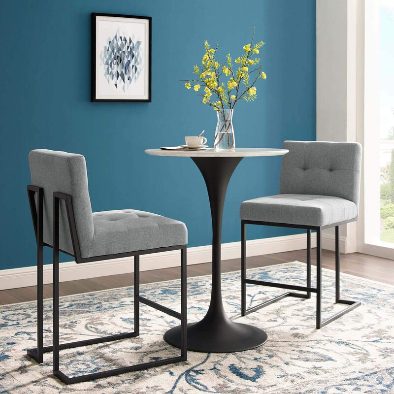 Modway Privy Stainless Steel Upholstered Fabric Counter Stool Set of 2, Black Light Gray image number 1