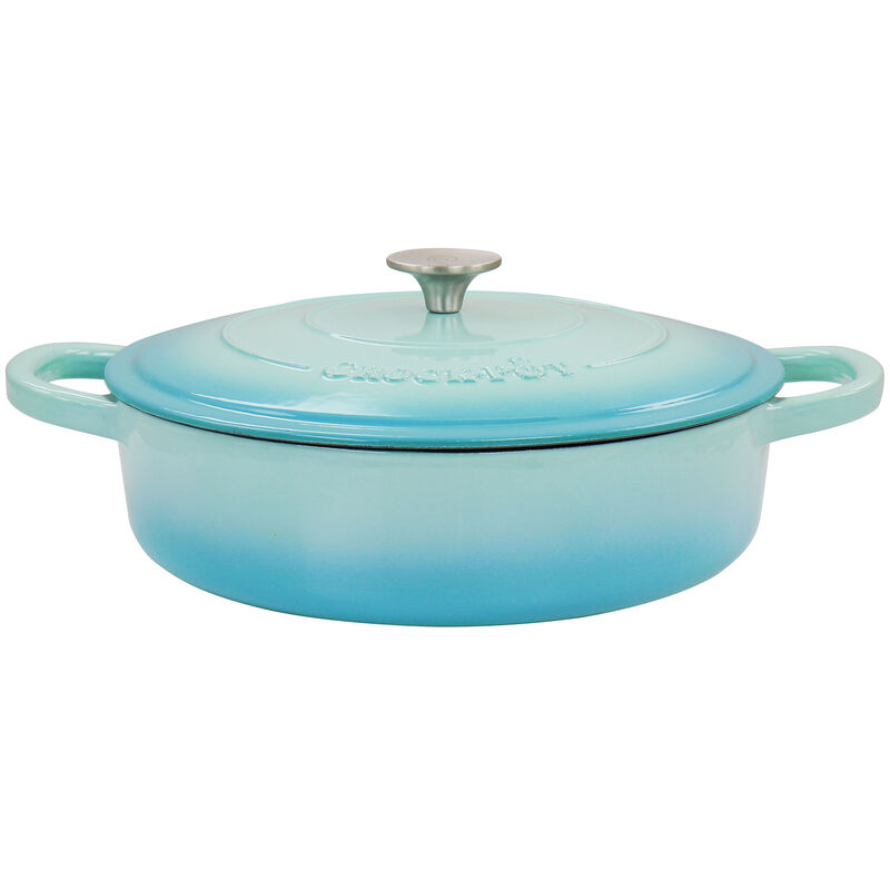 Crock Pot Artisan 5 Quart Enameled Cast Iron Braiser Pan with Lid in Gradient Aqua Blue
